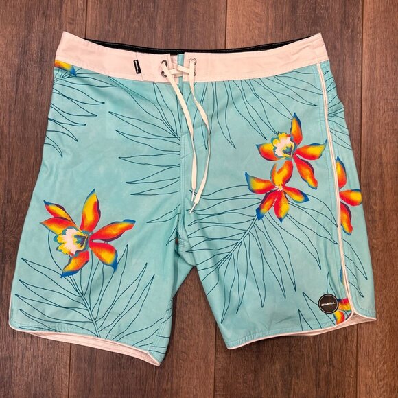 ONeill Hyperfreak Mens Floral Boardshorts Size 32 Turquoise - Picture 1 of 7